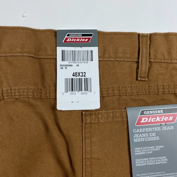 NEW Dickies Carpenter Jean Pants Men's 48 x 32 Work Utility Brown Cotton Canvas - Picture 6 of 11